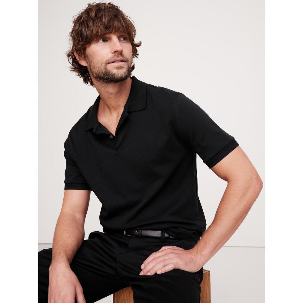 Banana Republic Men’s XL Black Short Sleeve Luxury-Touch Collared Polo Shirt